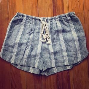 Gray Linen Striped Shorts